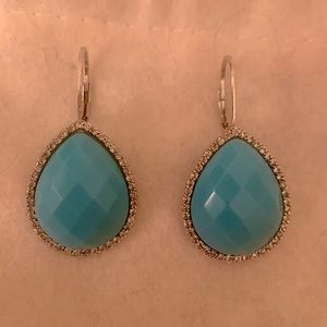 Ross-Simons Sterling Silver Composite Turquoise/White Topaz Lever Back Earrings